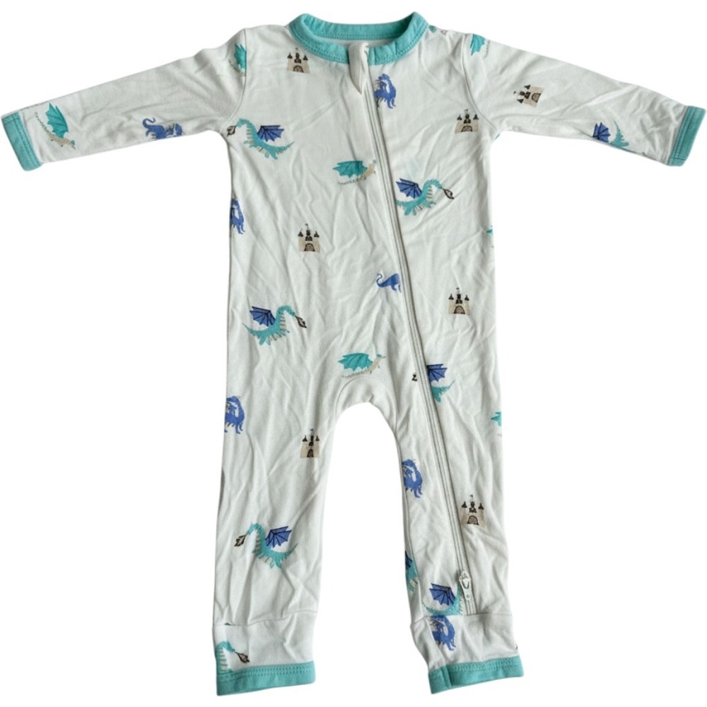 Kyte Baby Dragon Castle Bamboo Zippered Sleeper NB Blue Teal Dual Zipper NEW